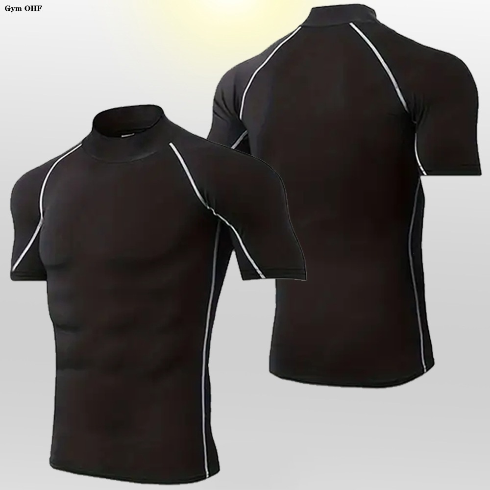 PRO nuevo cuello alto de manga corta color sólido transfronterizo explosivo hombre camiseta deportiva al aire libre chaqueta de entrenamiento