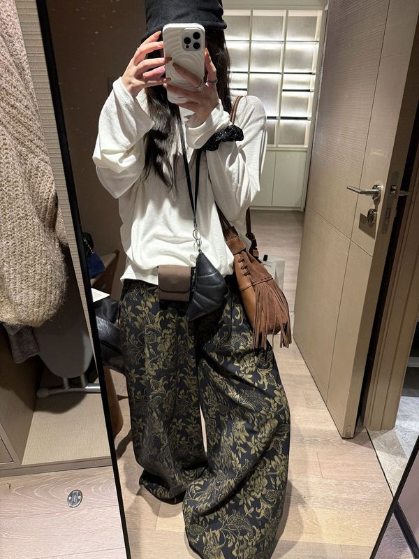 复古水洗印花阔腿裤女2025秋装新款慵懒风宽松显瘦休闲裤长裤子|undefined