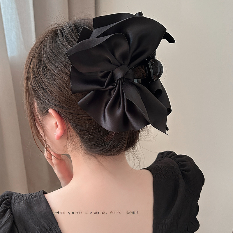 Escape Princess Kopfbedeckung ~ Satin Big Bow Grab Clip Shark Clip Hinterkopf Haar Korean Grab Clip Ins Clip_voghion.com