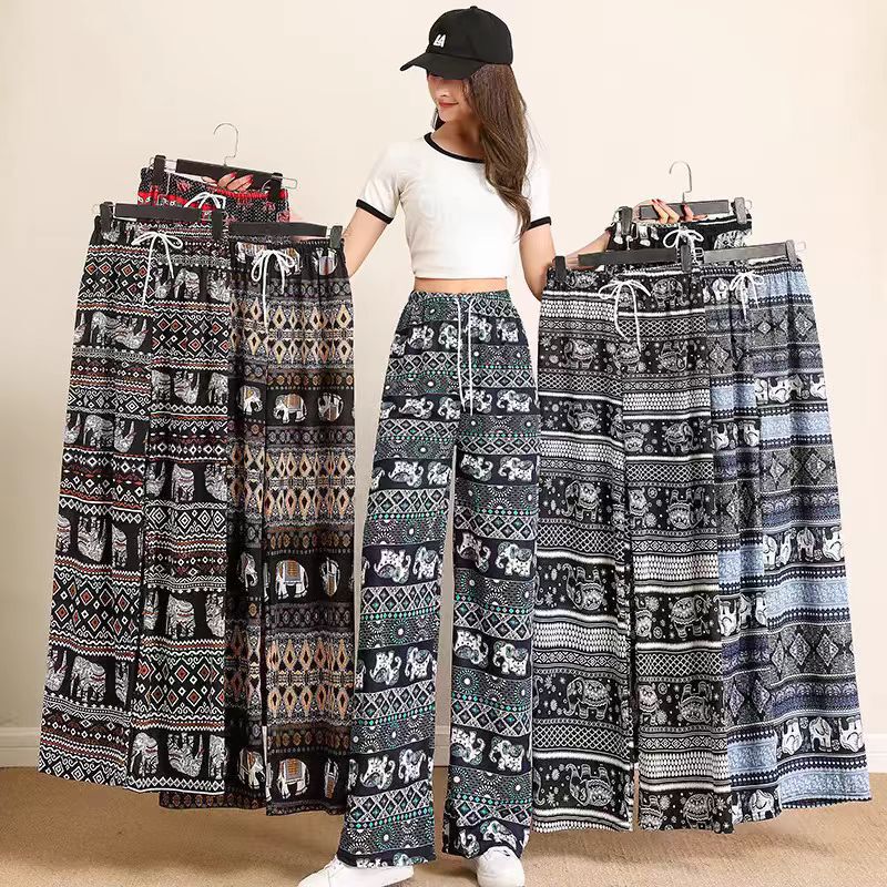 Foreign Trade Cross-border Ethnic Elephant Wide-leg Pants Women's Summer Thin High Waist Draping Straight Loose Casual Pants Foreign Trade Cross-border Ethnic Elephant Wide-leg Pants Women's Summer Thin High Waist Draping Straight Loose Casual Pants