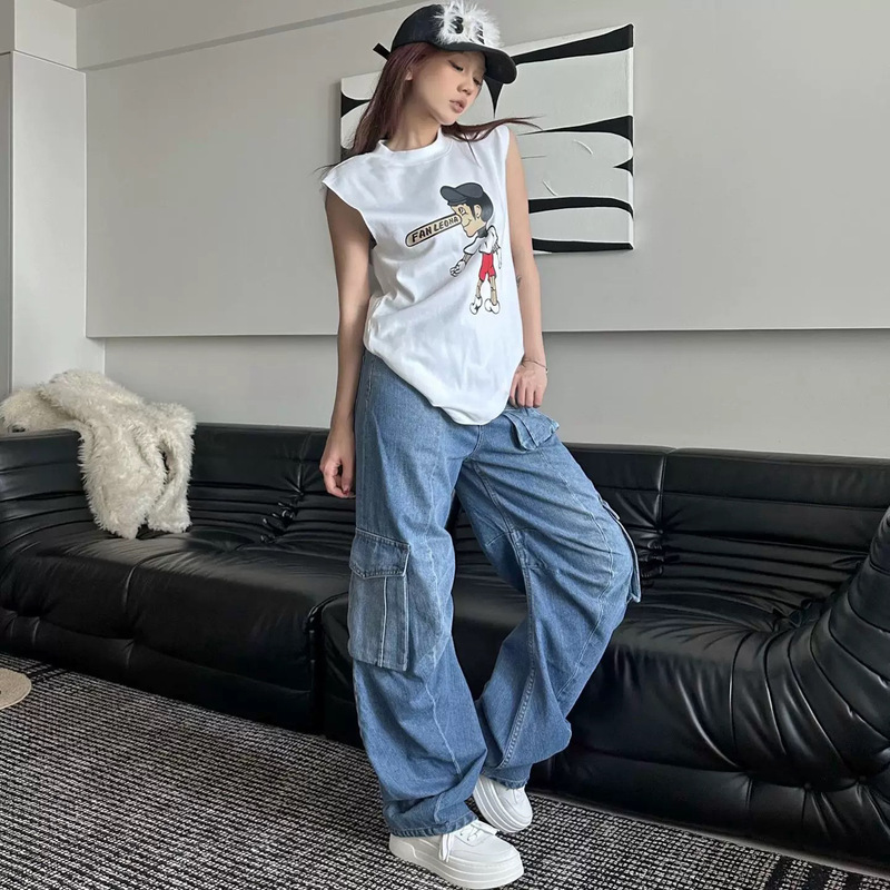 Fansiyu 2025 初秋の新ハイウエストスリムルーズストレートワークジーンズ女性用 5593|undefined