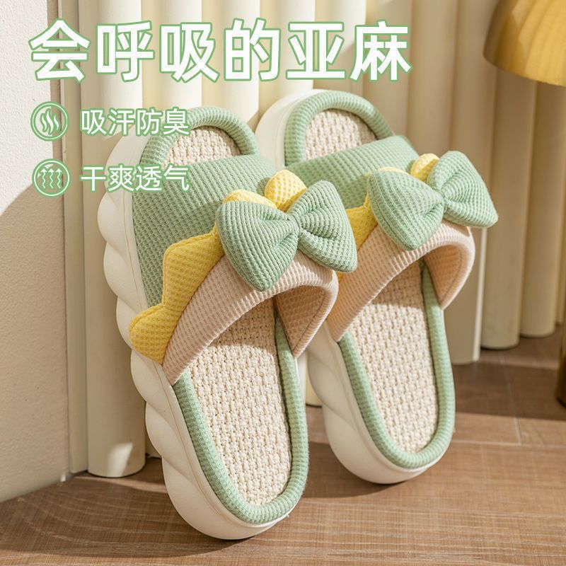 Primavera y otoño nuevas sandalias antideslizantes de algodón y lino para pareja Nuevas zapatillas de lino de fondo grueso para mujer cuatro estaciones lindo hogar interior