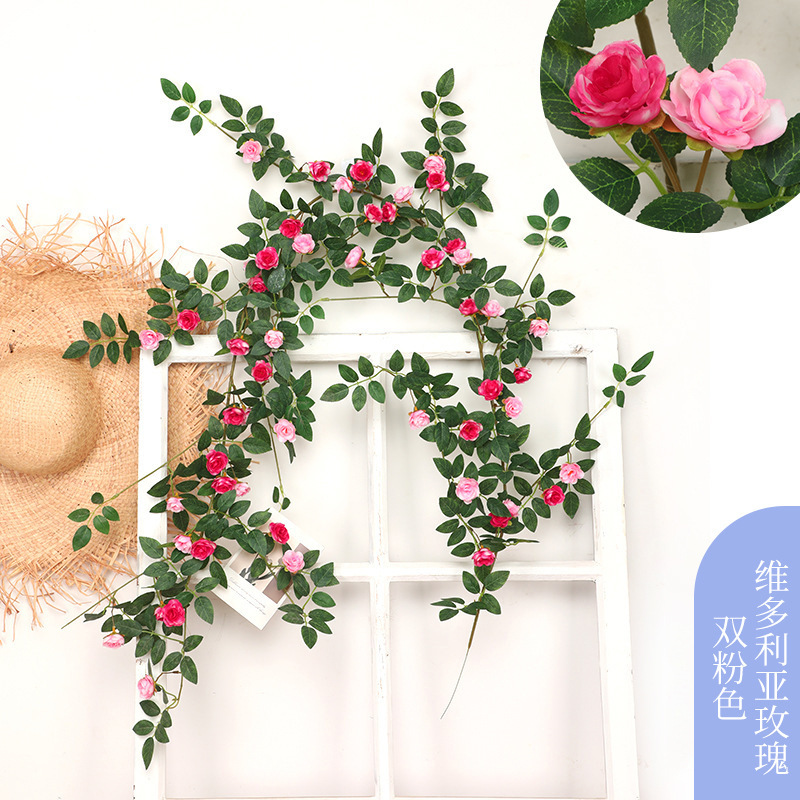 维多利亚玫瑰花藤仿真花商场布景装饰管子遮挡蔷薇花吊顶假花藤蔓|undefined
