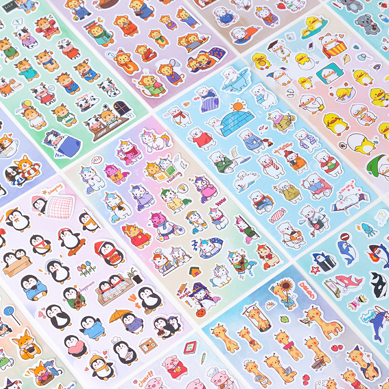 18 Diario de dibujos animados de animales pegatinas planas DIY álbum Diario material decorativo pegatinas de juguete para niños