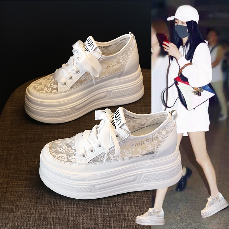 Inner heightening net shoes women's breathable 2025 summer new thick-soled sandals Joker Korean version of pine cake bottom a generation of hair