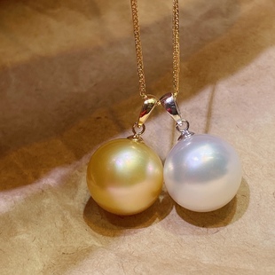 Basic 18K Gold Melon Buckle Pearl Pendant 12-13mm Edison Au750 Natural Pearl Necklace
