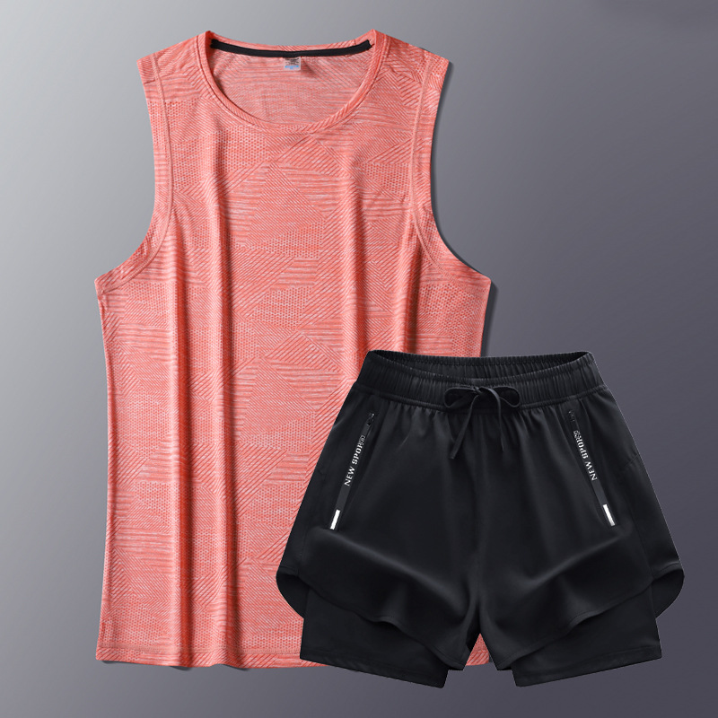 Trajes de chaleco de fitness para hombres, trajes deportivos para hombres, trajes de fitness de dos piezas, 2025 nuevas camisetas de verano rápidas