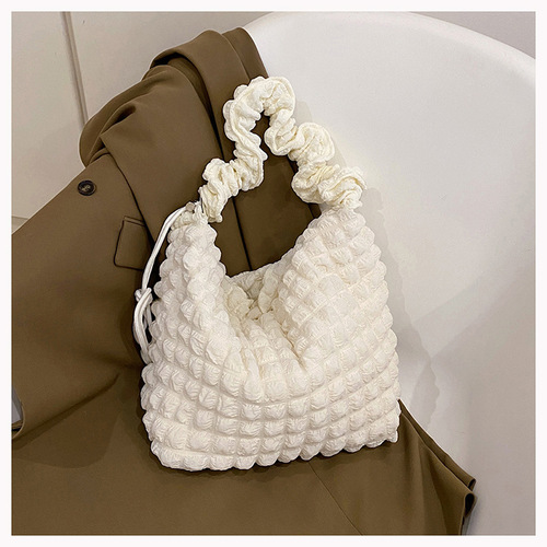 Women's  New Drawstring Bubble Fabric Cloud Pillow Bag Korean Ins Large Capacity Crossbody Bag Shoulder Bag