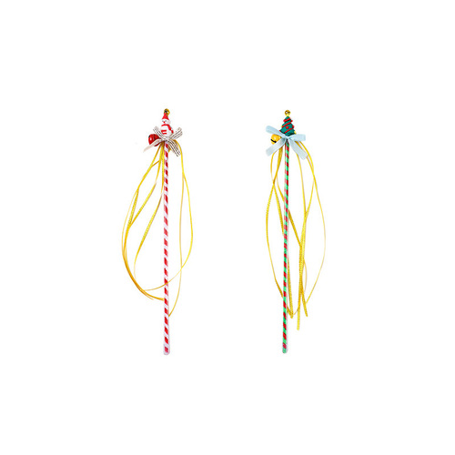 逗猫棒耐咬带铃铛猫咪玩具自嗨解闷神器丝带猫咪用品圣诞款逗猫棒