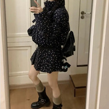 碎花立领短款棉服棉衣外套女秋冬温柔甜美套装百褶半身裙子两件套