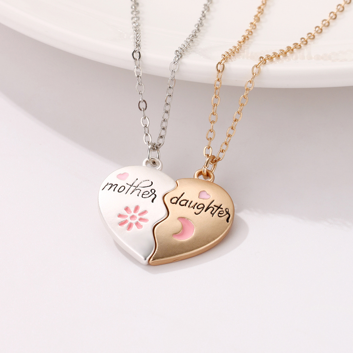 Cute Heart Shape Alloy Enamel Plating Mother's Day Mother&daughter Pendant Necklace display picture 5