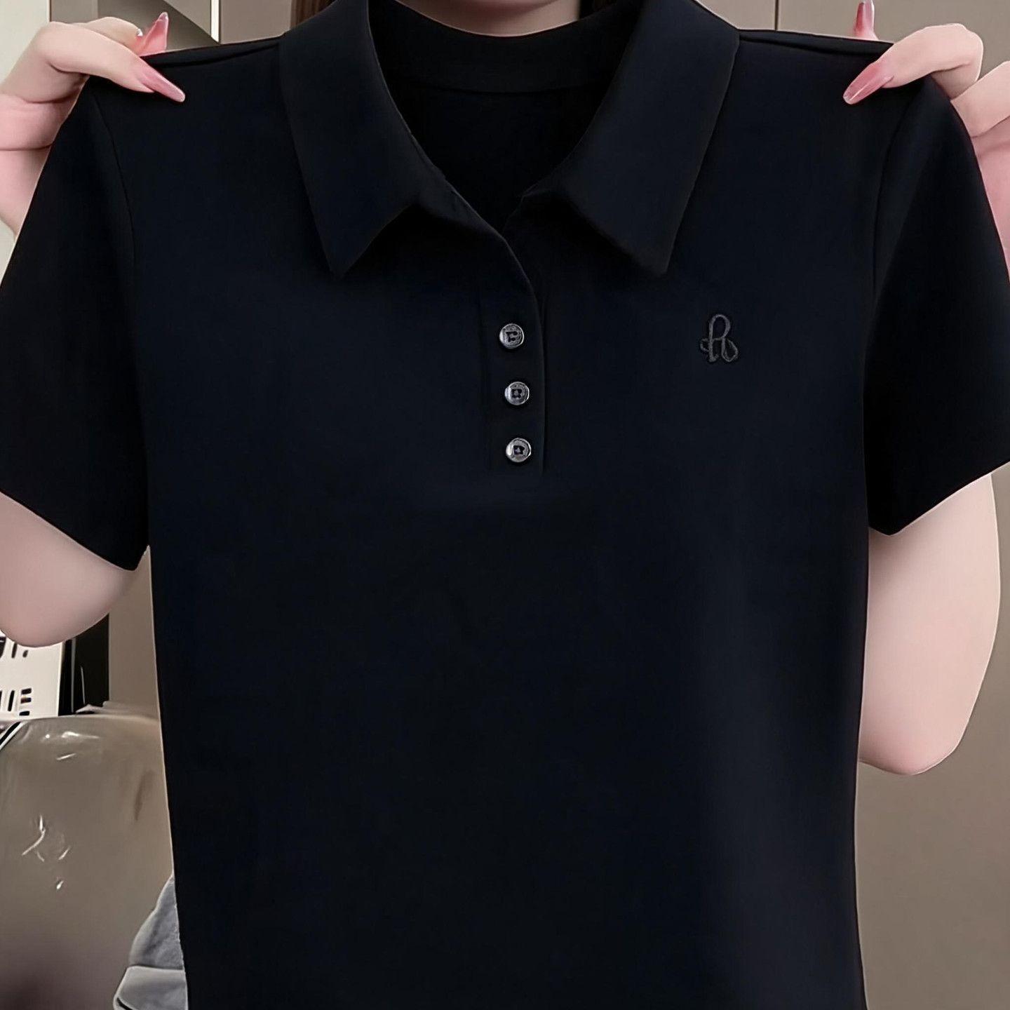 Summer versatile new POLO short-sleeved collared T-shirt for mothers, slimming and age-reducing.
