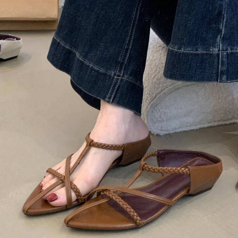 Sheepskin Version~Niche Design Pointed-Toe Thin-Strap Half-Slippers for Women, Summer Elegant Woven Strap Sandals Sheepskin Version~Niche Design Pointed-Toe Thin-Strap Half-Slippers for Women, Summer Elegant Woven Strap Sandals
