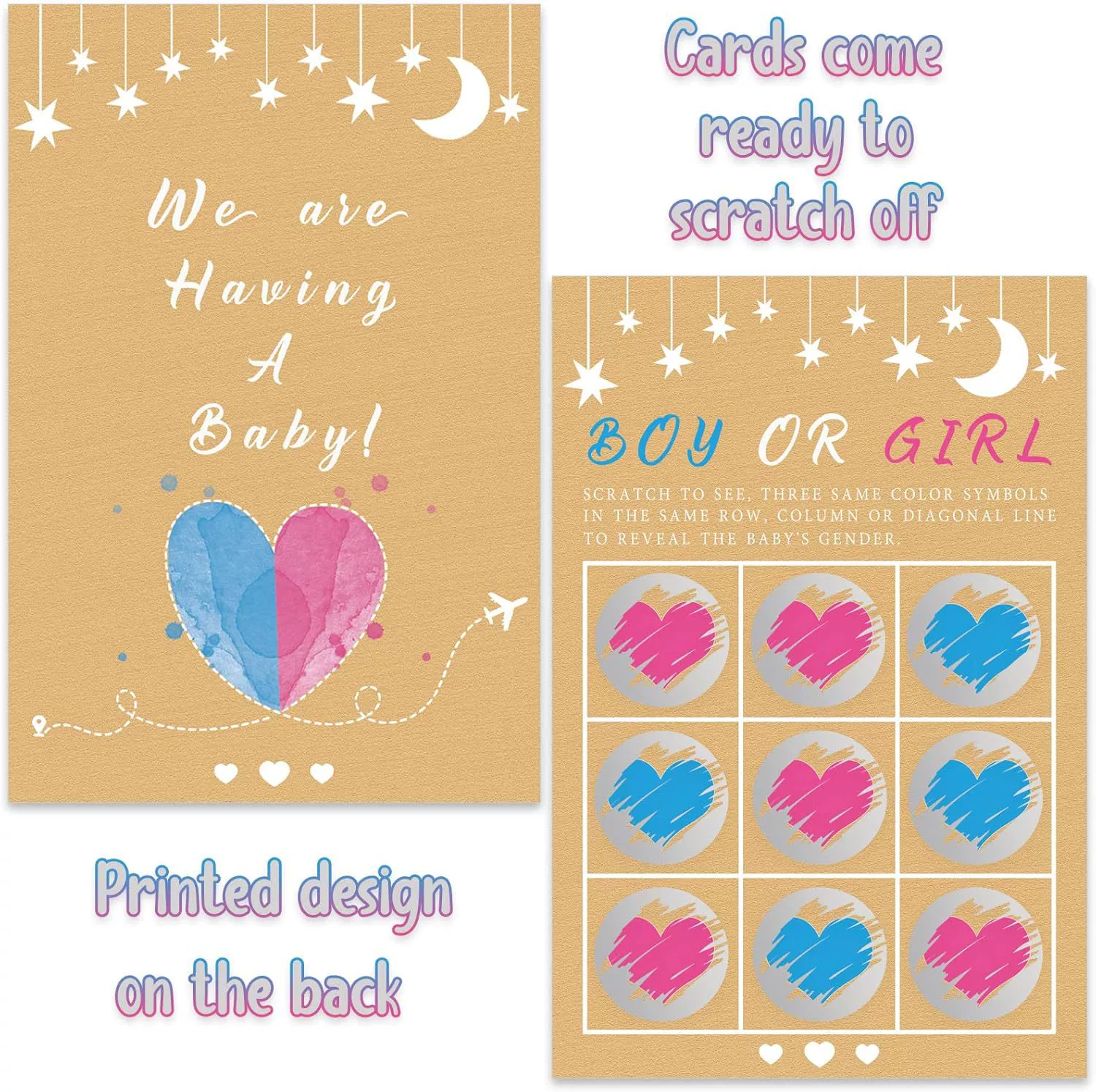 Карточка-скретч для определения пола ребенка: угадай, девочка или мальчик? Игра для семьи и друзей на вечеринке в честь будущего малыша.