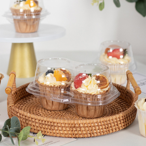 Thickened cupcake packaging box, single egg tart, dessert box, single cup, 2 pieces, transparent packaging box