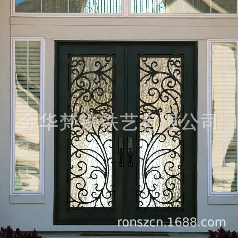 Wrought iron glass entrance door with screen mesh, anti-theft door, forged villa main door, diamond mesh courtyard door, direct supply from manufacturer Wrought iron glass entrance door with screen mesh, anti-theft door, forged villa main door, diamond mesh courtyard door, direct supply from manufacturer