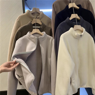 Fitting Room Warm Double-Layer Composite Velvet Lamb Wool Windproof Thickeneded Stand-Up Collar Polar Fleece Jacket for Men and Women Couples