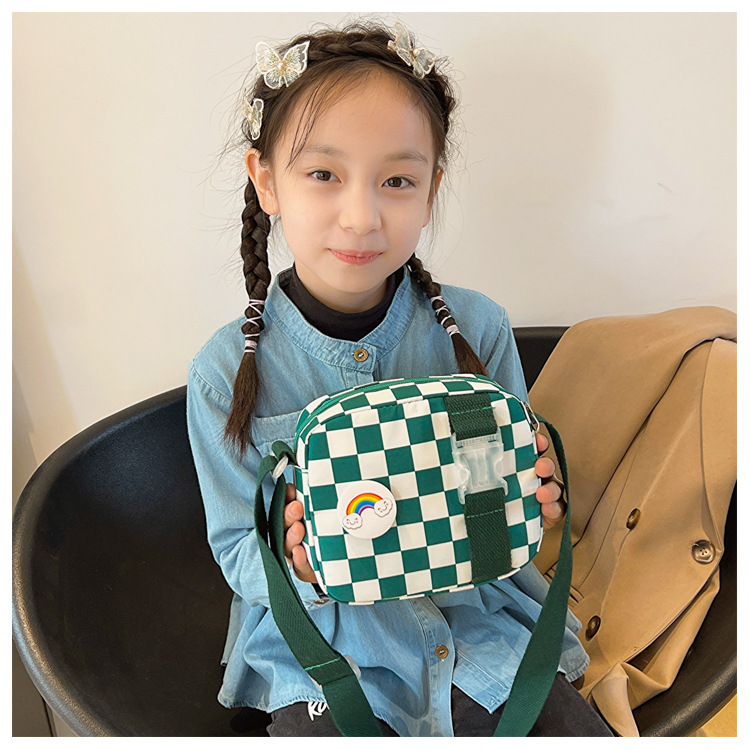 127g Weight Polyester Lining Material Zipper Closure Type Sling Strap Strap Type Shoulder Bag, Crossbody Bag Bags Type Casual Occasion Nylon Material Plaid Pattern All Seasons Season Kid'S, Women's Gender Cute Style Square Shape Kid'S Women's Nylon Plaid Cute Square Zipper Shoulder Bag Crossbody Bag 11