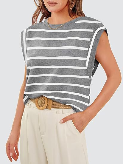 210g Weight Sleeveless Sleeve Length Pullovers Placket Type Raglan Sleeve Sleeve Type Cotton Fabric Type Long Top Length T-shirt Tops Type Holiday, Daily Occasion Round Neck Neckline Loose Fit Type Stripe, Solid Color Pattern Summer, Spring Season Women's Gender Casual Style Wholesale Women's Casual Stripe Solid Color Sleeveless T-Shirts 43