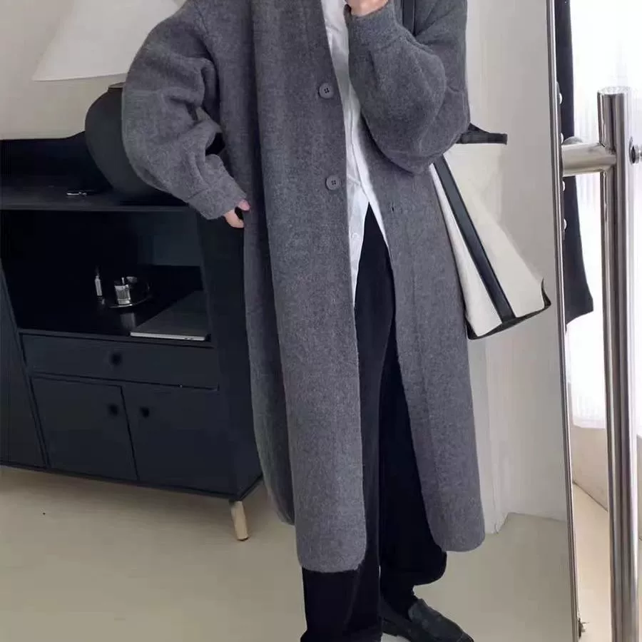Демисезонное trench coat, длинная вязаная куртка, стиль высокого качества, V-образный вырез