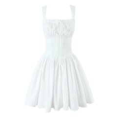 House同柄のフランス式の甘いストラップワンピース女性の夏の白い初恋のバレエ風は腰のA字の短いスカートを収めます。