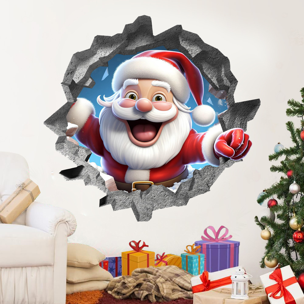 国境を越えて壁を破るサンタクロース3d立体壁貼り寝室壁面クリスマス