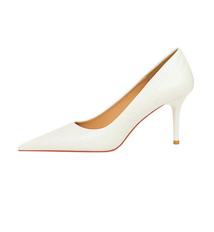 Stone patent leather women's high heels with pointed points_voghion.com