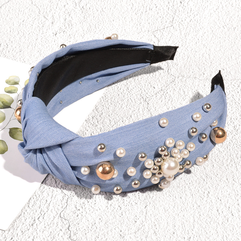 Bandeau À Cheveux Noué Croisé Avec Perles De Perles Baroques display picture 9