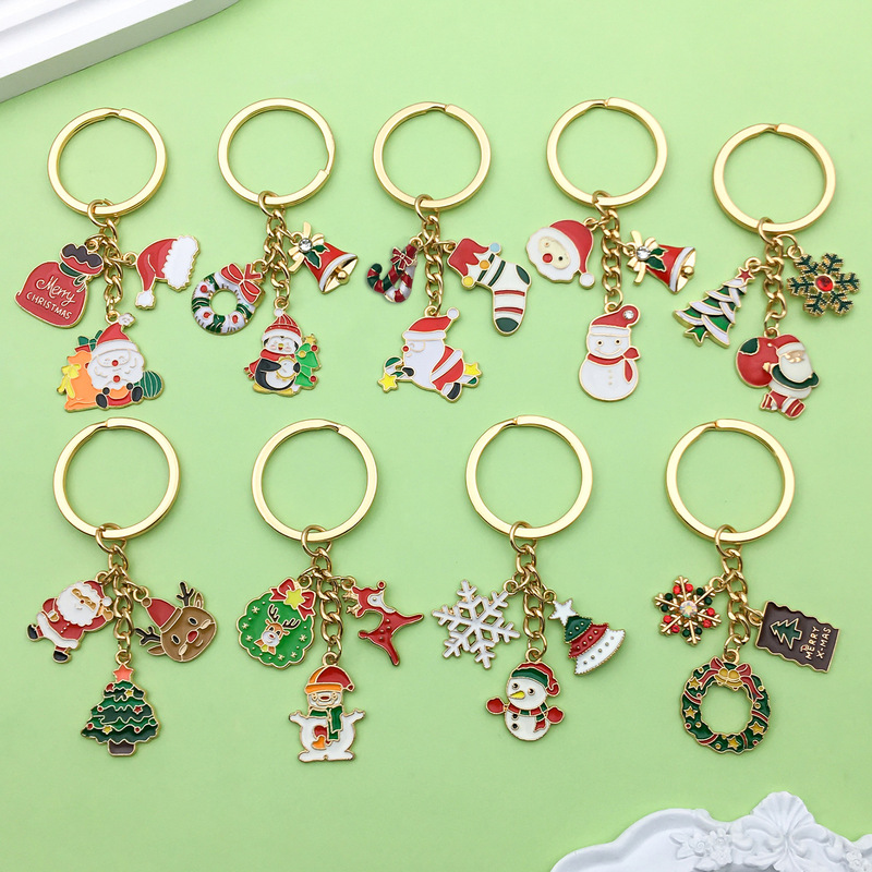 クロスボーダーサンタクロースの日クリスマスツリーデーかわいいキーホルダー合金キーチェーンバッグペンダントジュエリー小さなギフト|undefined