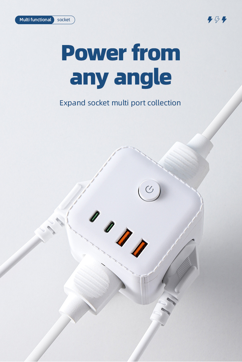 European Standard USB Cube Socket With Night Light/time Display/converter, Compact Multi-functional Power Strip For Home_voghion.com