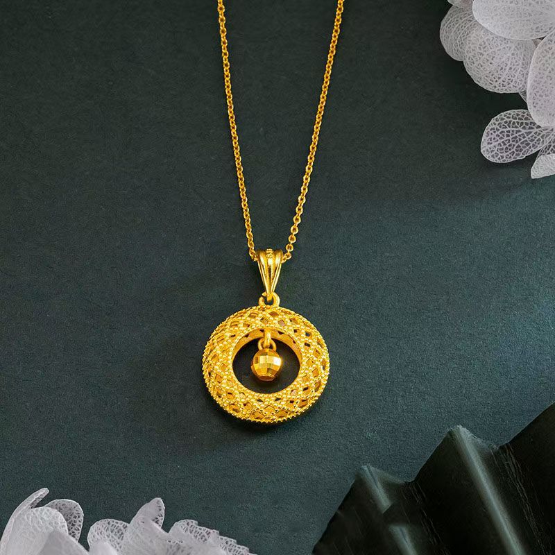 金色花丝网格灵动转运珠平安扣项链女镂空锁骨链