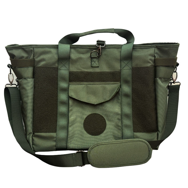 Helmet, capacious handheld laptop with velcro, shoulder bag