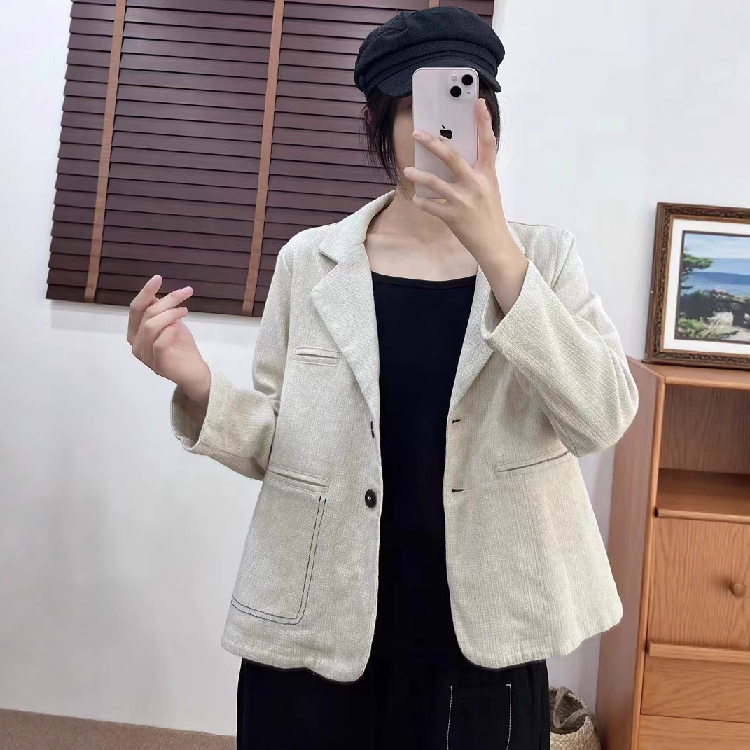 Spring and Autumn New Women's Long Sleeve Loose Casual Cotton Linen Blazer Retro Jacket 16631
