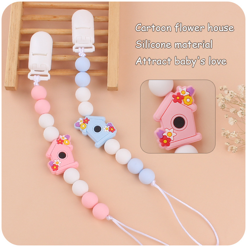 Nuevo bebé suministros chupete cadena creativa dibujos animados invernadero silicona bebé mordedura molar anti-gota cadena