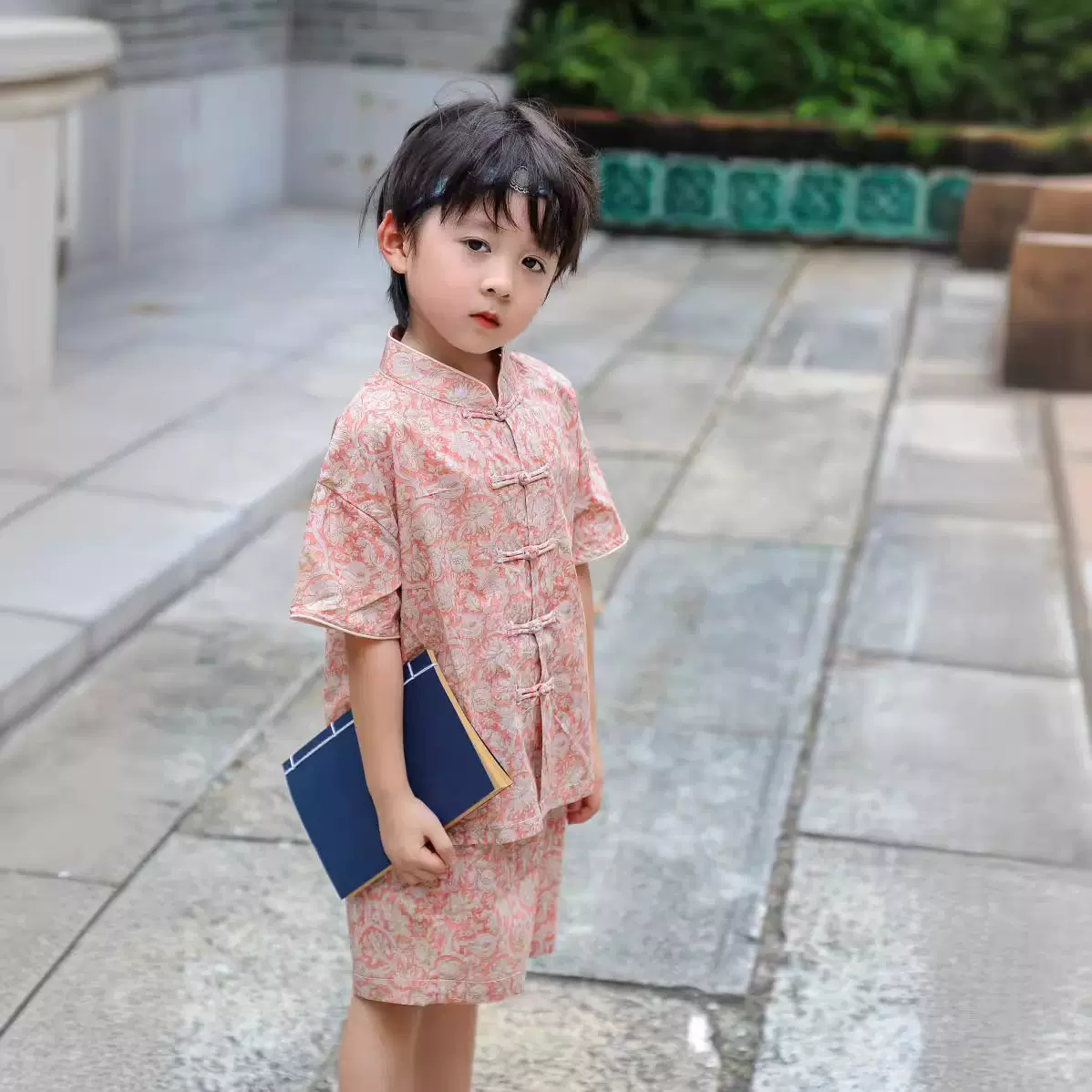 春夏新款姐弟装中国风夏款儿童对襟短袖套装粉色生日周岁宝宝礼服