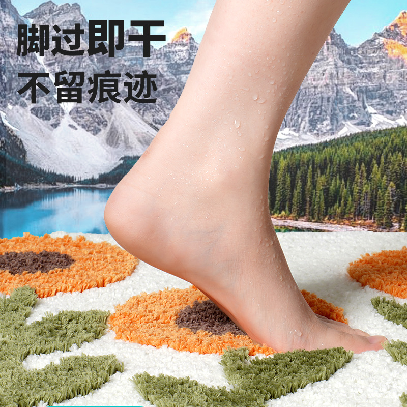 Almohadilla de absorción de agua para baño de flores pequeñas y frescas, almohadilla de alfombras antideslizantes y de secado rápido en la entrada del baño doméstico