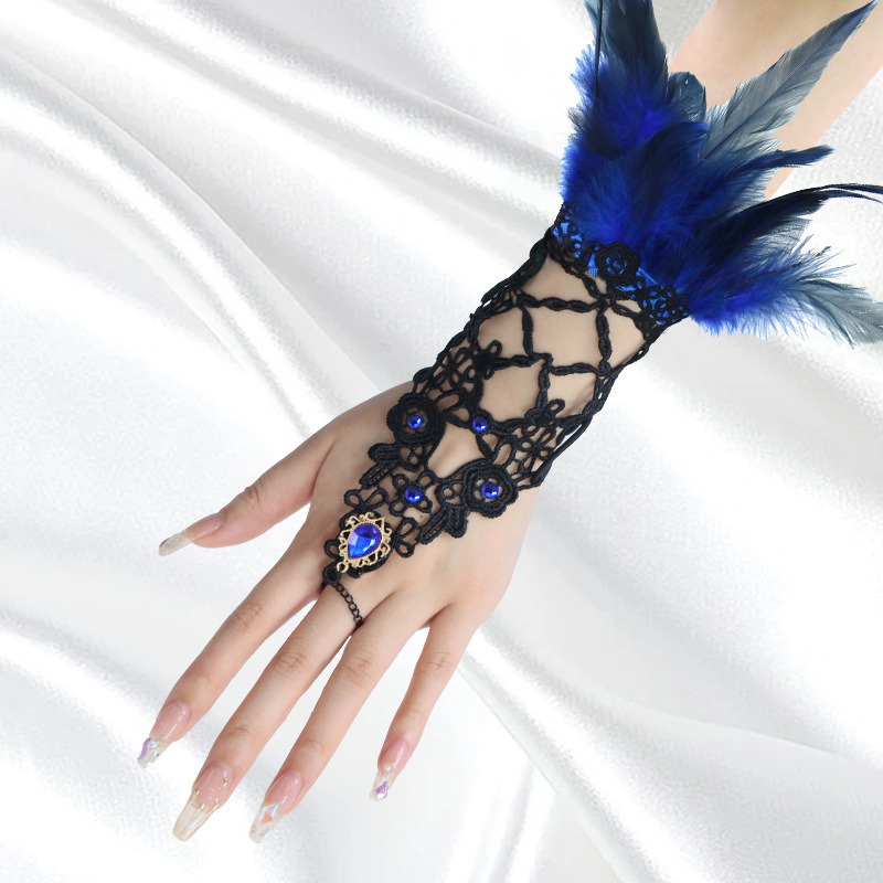 Nuevos productos transfronterizos de plumas, pañuelos de diamante, brazaletes de encaje, espectáculo de baile, vestido sexy, set oscuro