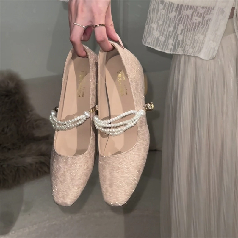 2006-Z48 Height-Increasing Wedding Shoes, Dual-Purpose Bridal Shoes, Subtle Sparkle, Shallow Low-Heeled Shoes, Gentle Style, Breathable for Women