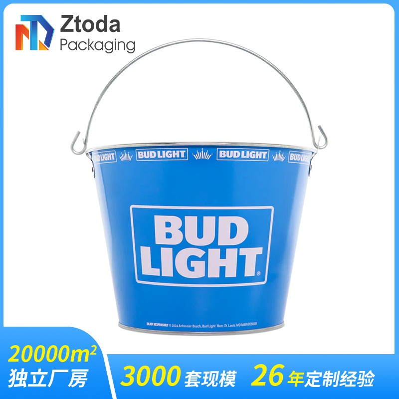 镀锌铁皮冰块桶大容量5L啤酒冰桶带提手啤酒金属桶酒吧用圆形冰桶