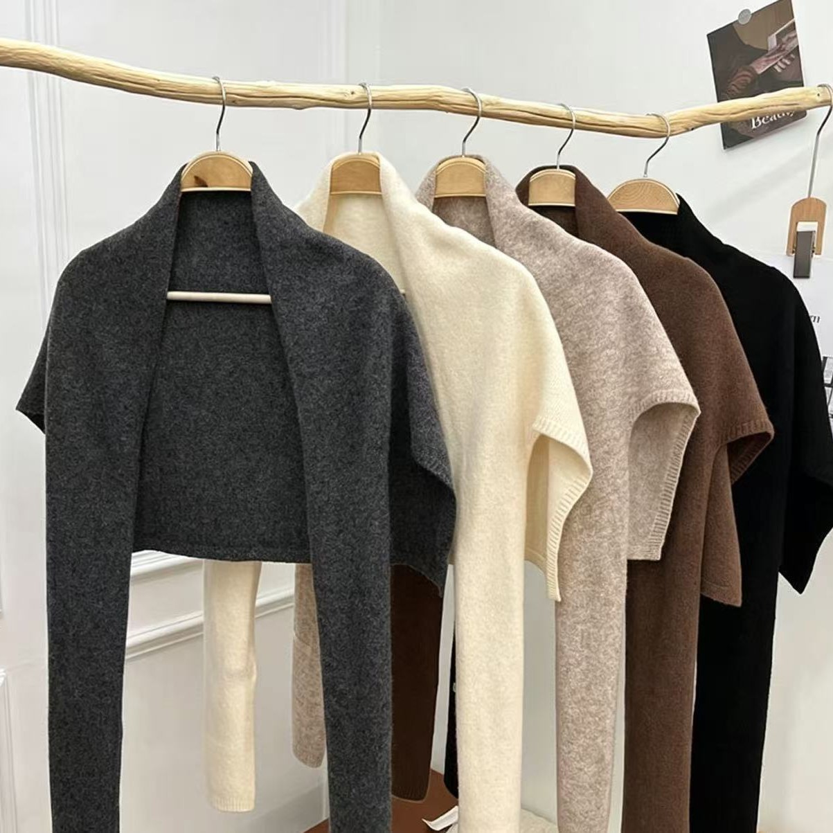 High-quality wool blend knitted T-shaped shawl for women, new autumn and winter neck-protecting cape with knotted scarf for women
