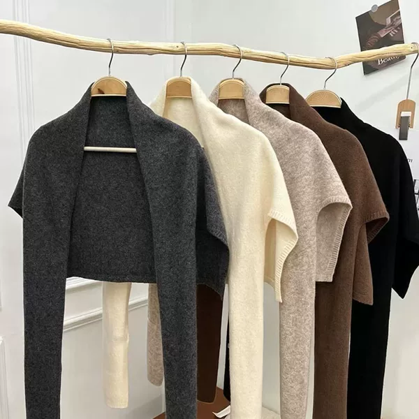 High-quality wool blend knitted T-shaped shawl for women, new autumn and winter neck-protecting cape with knotted scarf for women