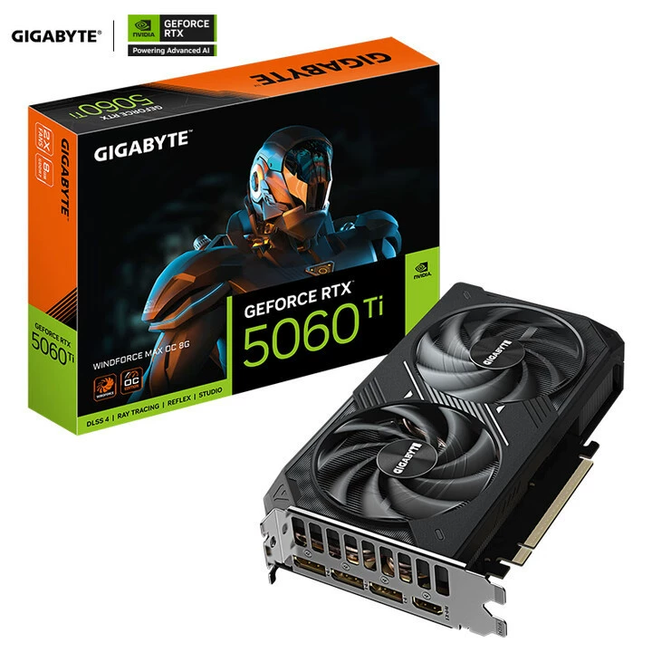 Карта графическая Gigabyte RTX5060Ti WindForceMAX OC 8G для игр и киберспорт, отдельно стоящая, подходит для
