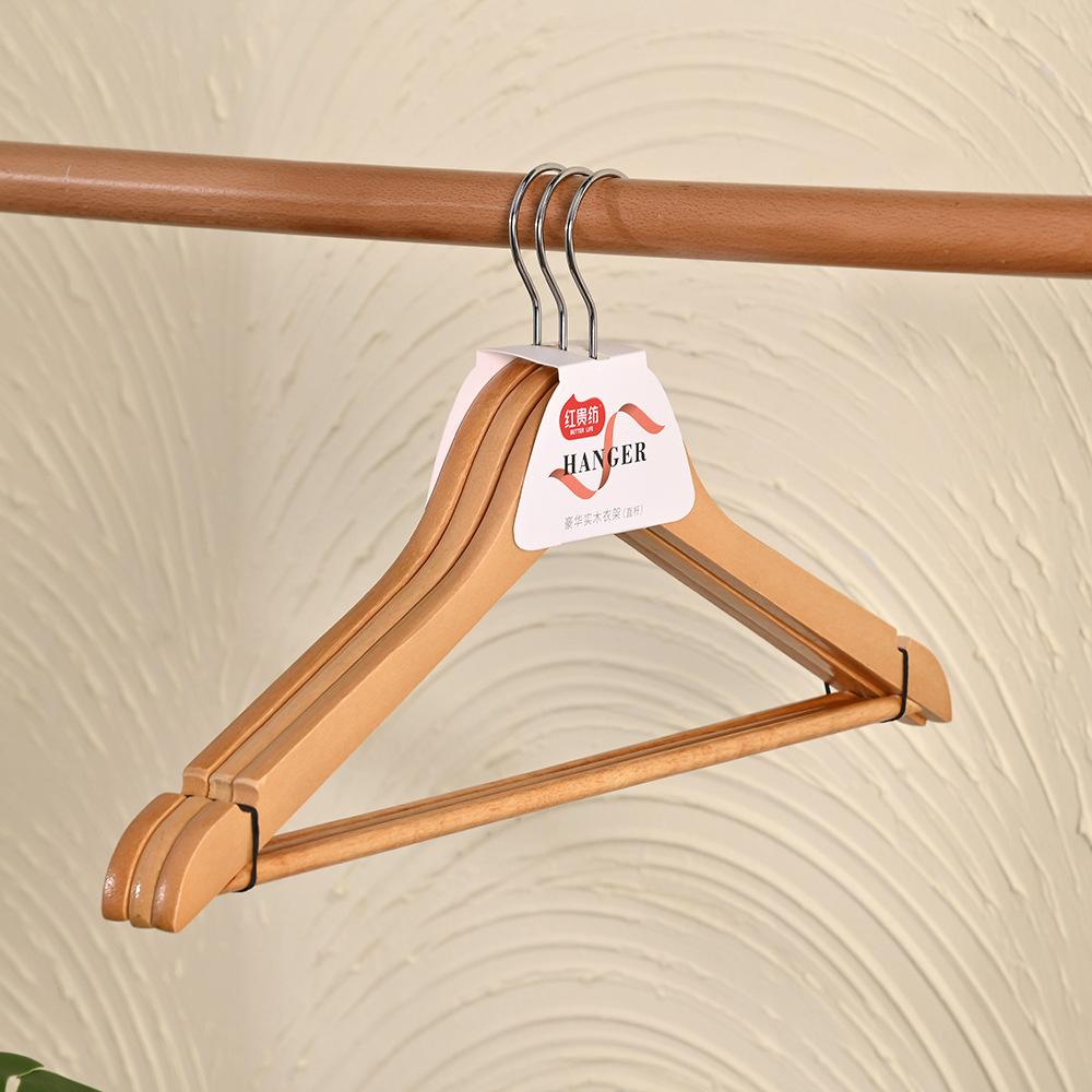 Thickened Clothes Hanger Solid Wood Hotel Clothes Hanger Clothing Store Non-Slip Bold Non-Marking Anti-Shoulder Corner Household Wooden Clothes Hanger