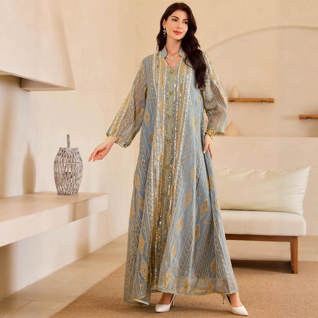 Арабское платье-абайя Entuo 3012 с пайетками, в наличии за рубежом, в стиле Дубай, для мусульманок.