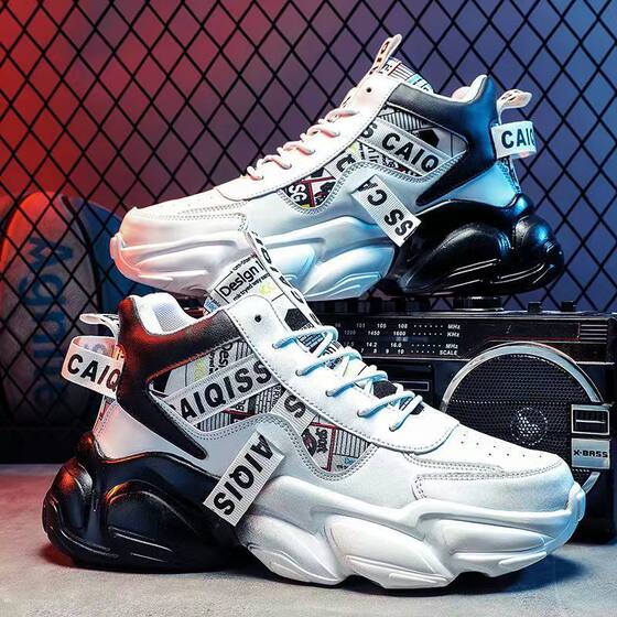 Spring Men's Shoes Summer Middle School Students Basketball Sports Running Shoes Youth Casual High-top Thick-soled Torre Trendy Shoes