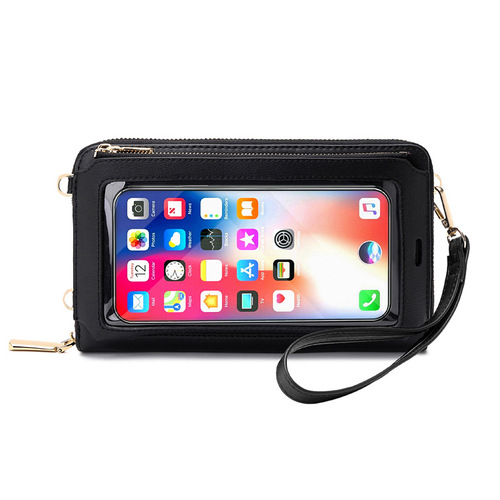 Women's RFID Anti-Theft Touch Screen Phone Bag Transparent Phone Pocket Single Shoulder Mini Bag Multifunction Crossbody Wallet