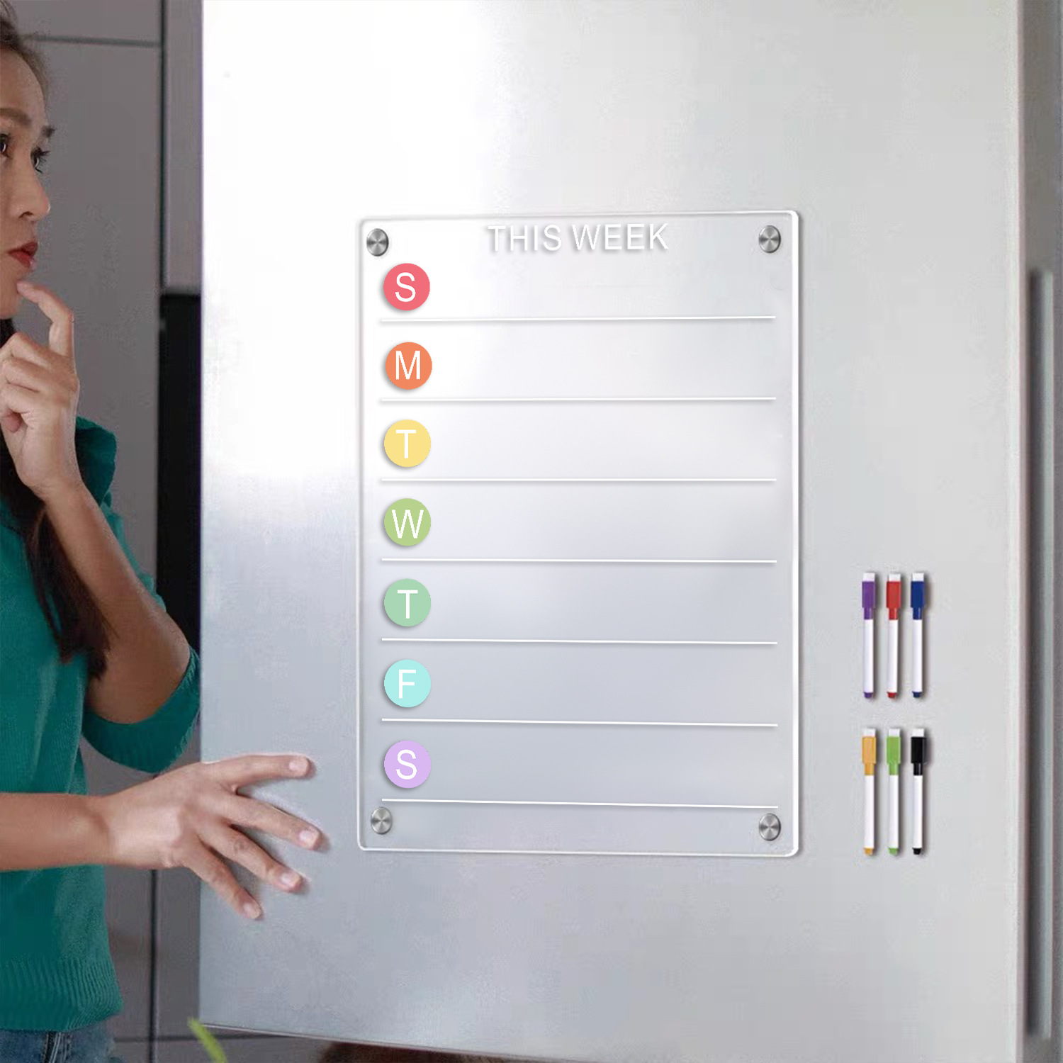 Transfronterizo nuevo tablero magnético tridimensional tablero de mensajes acrílico transparente Tabla de horarios borrable Oficina aula refrigerador pegatinas