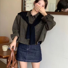 披肩豹纹长袖衬衫女欧洲站2025年秋季新款韩版时尚百搭显瘦夹克潮