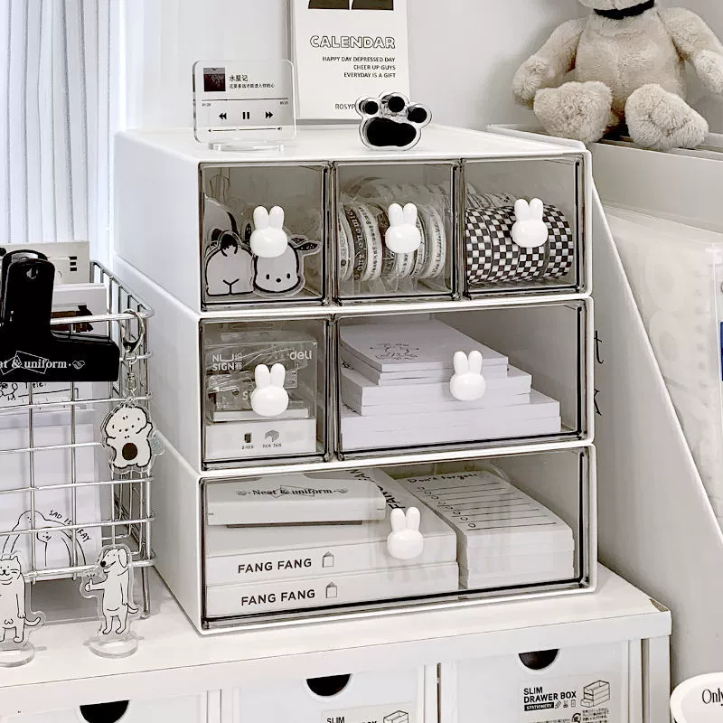 Desktop Acrylic Storage Box, Transparent 3-Layer Stackable Drawer Organizer for Desk and Dorm