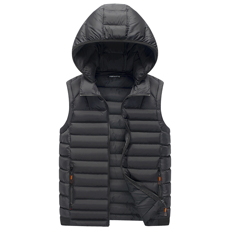 Venta caliente transfronteriza con capucha Chaleco de algodón acolchado Chaqueta de algodón acolchado de invierno de los hombres collar de pie chaleco sin mangas casual chaqueta caliente al por mayor